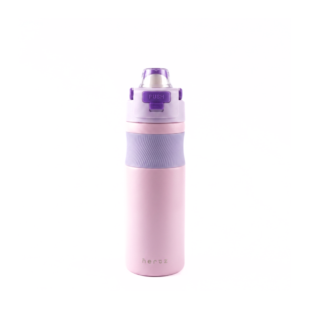 Nertz Grip 600 black and white stainless steel insulated water bottle with sipper lid and carry handle