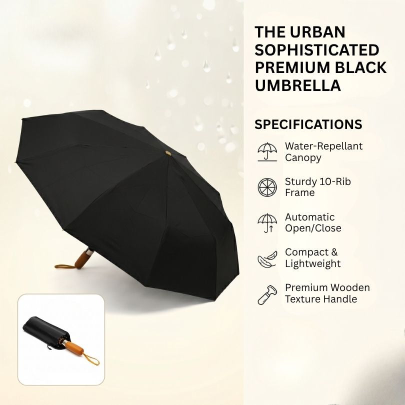 NertZ.in OakShade umbrella, open and closed, with specifications listed
