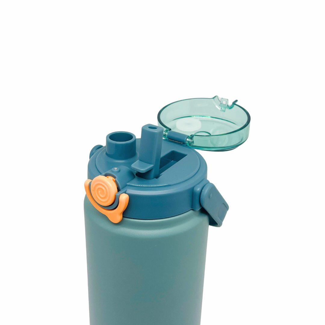 NertZ.in Grand Sippers 1200, a teal water bottle with an open lid and a straw