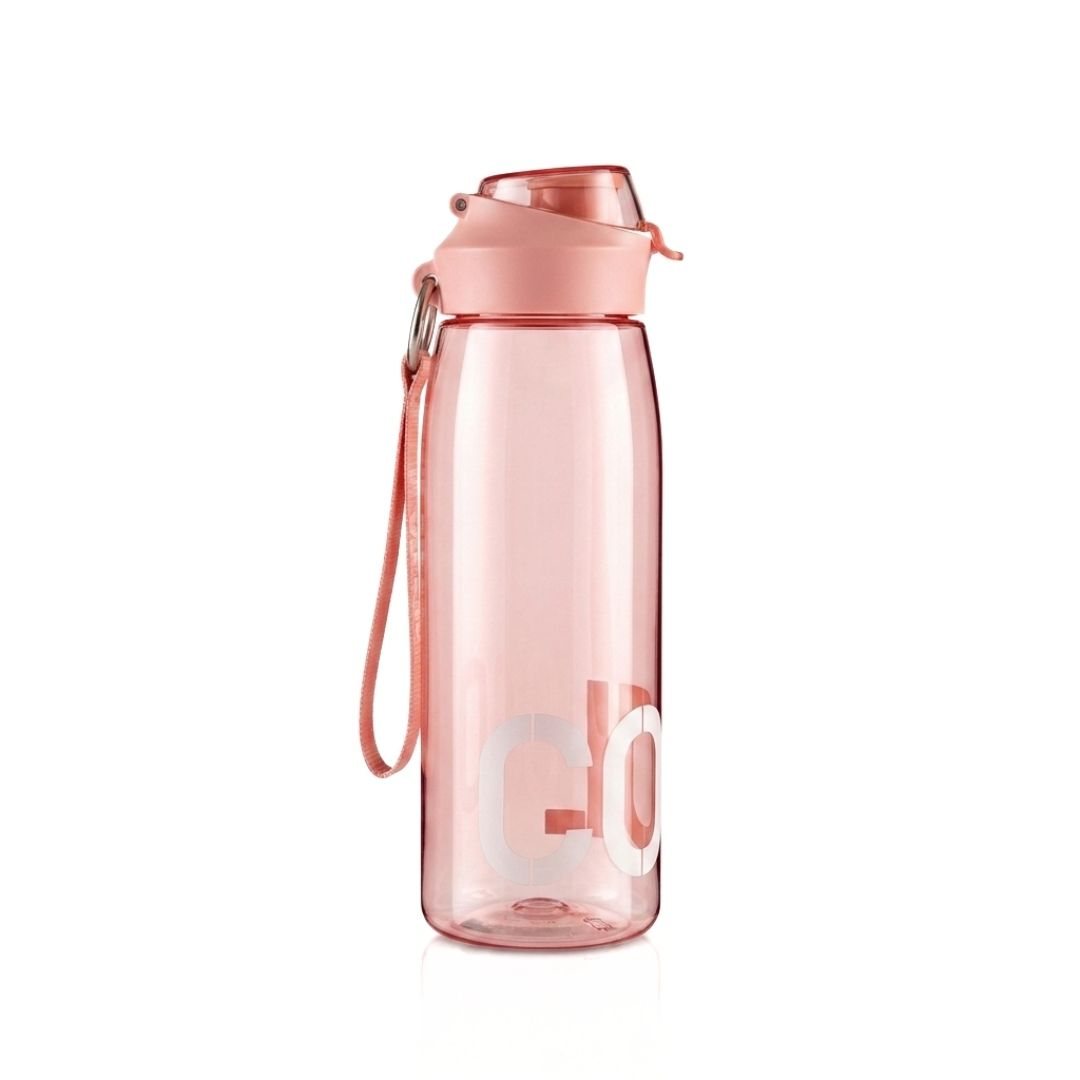 Nertz Wave high-capacity water bottle with flip-top lid and built-in strainer in pink color