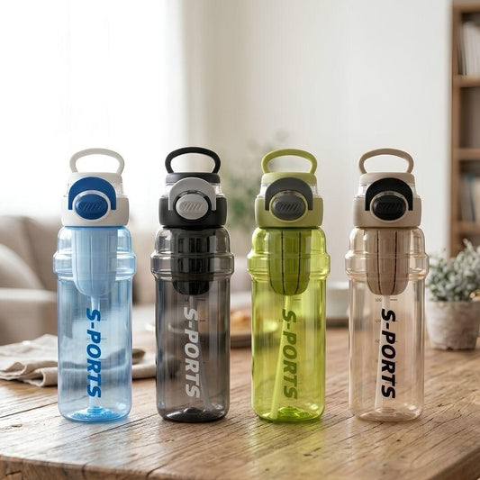 Nertz Glide high-capacity water bottle with dual lids, BPA-free plastic, removable straw, and strainer for gym and travel hydration