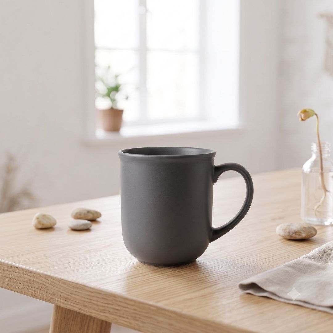 Nertz Aurora Sip Mug matte ceramic coffee mug with ergonomic handle in grey and black