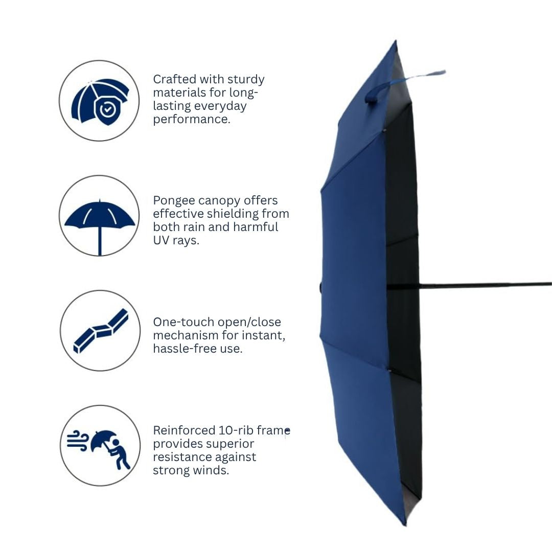NertZ.in Blue Horizon umbrella with features: sturdy materials, pongee canopy, one-touch open/close, 10-rib frame