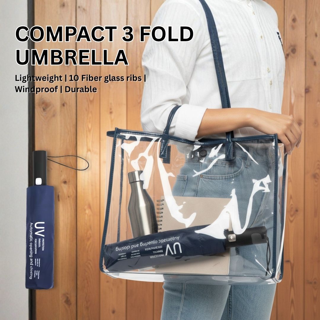 NertZ.in Blue Horizon compact 3 fold umbrella, lightweight with 10 fiberglass ribs, windproof and durable