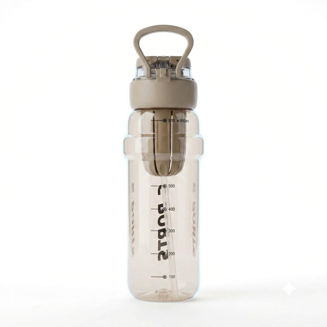 Nertz Glide high-capacity water bottle with dual lids, removable straw, and plastic strainer in multiple colors