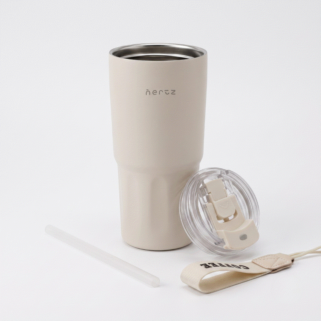 Blue and white 600 ml insulated stainless steel bottle with double-wall vacuum insulation and two interchangeable lids