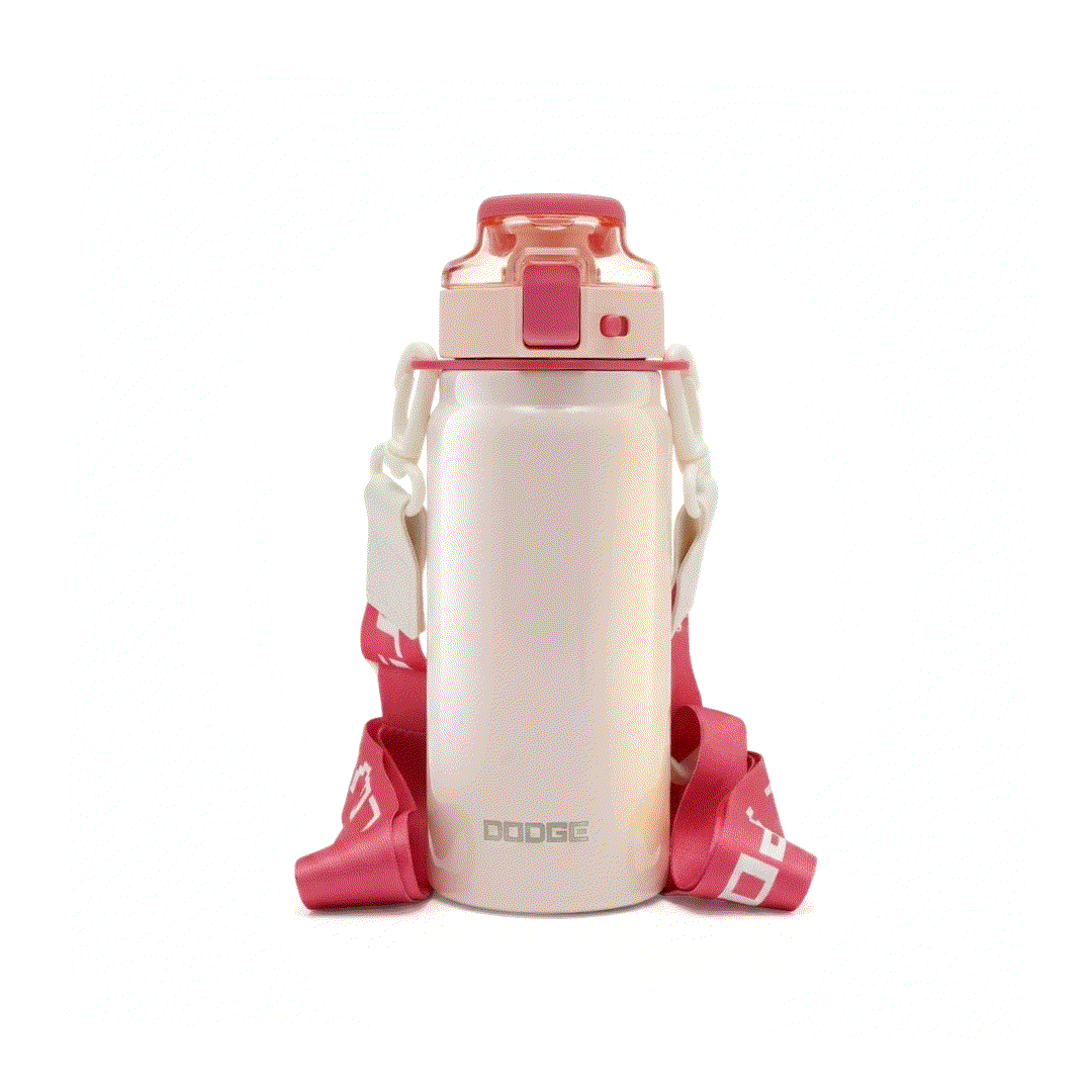 Black Dodge Blaze 620 stainless steel insulated water bottle with push-button flip lid and attached sling strap