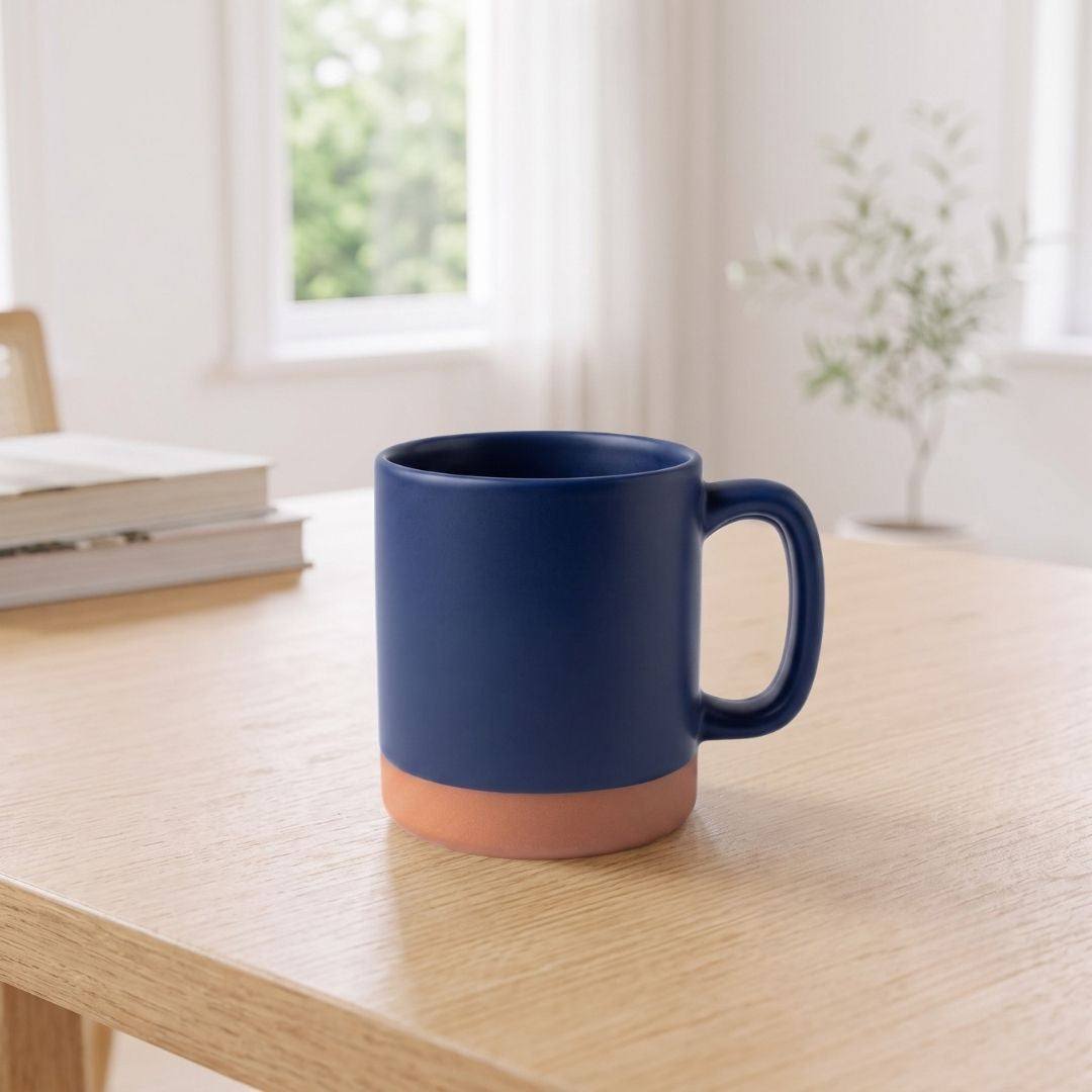 Colorful ceramic Earth Bottom Coffee Mug with 520ml capacity in red, grey, navy, and green colors