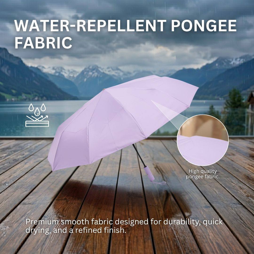 CloudShade Umbrella with reinforced 10-rib frame and pongee canopy in multiple colors, featuring automatic open/close and compact 3-fold design.