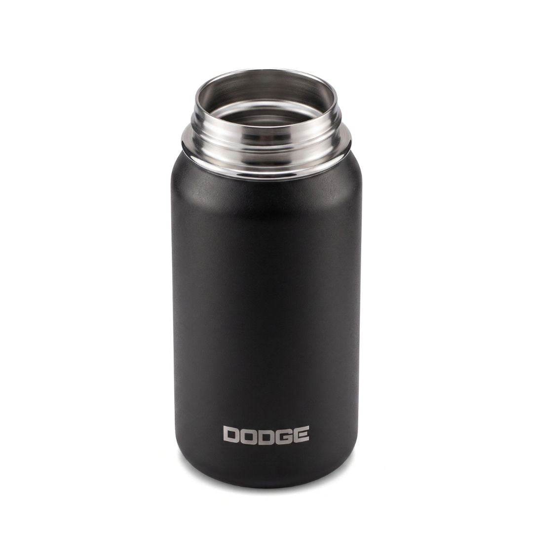 Dodge Chill 500 stainless steel insulated bottle with leak-proof push-button lid and fabric handle in black and beige