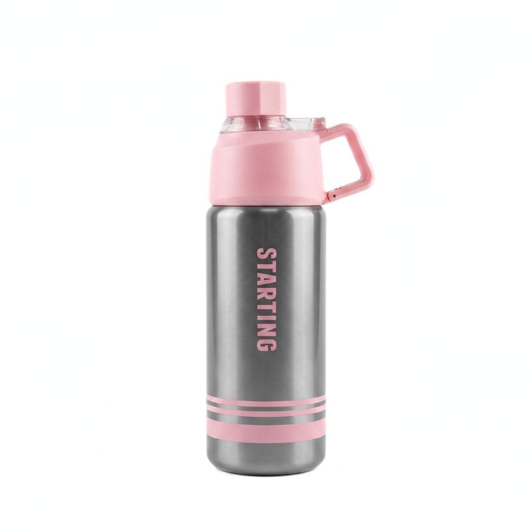 Nertz Solis black insulated stainless steel bottle with side handle and removable straw for travel and sports hydration