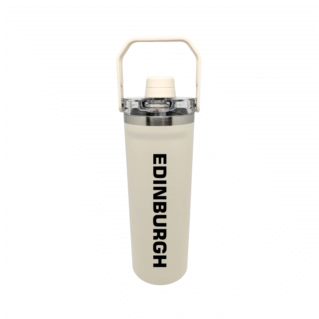 NertZ.in Travel with Nertz Edition water bottle in cream with Edinburgh text