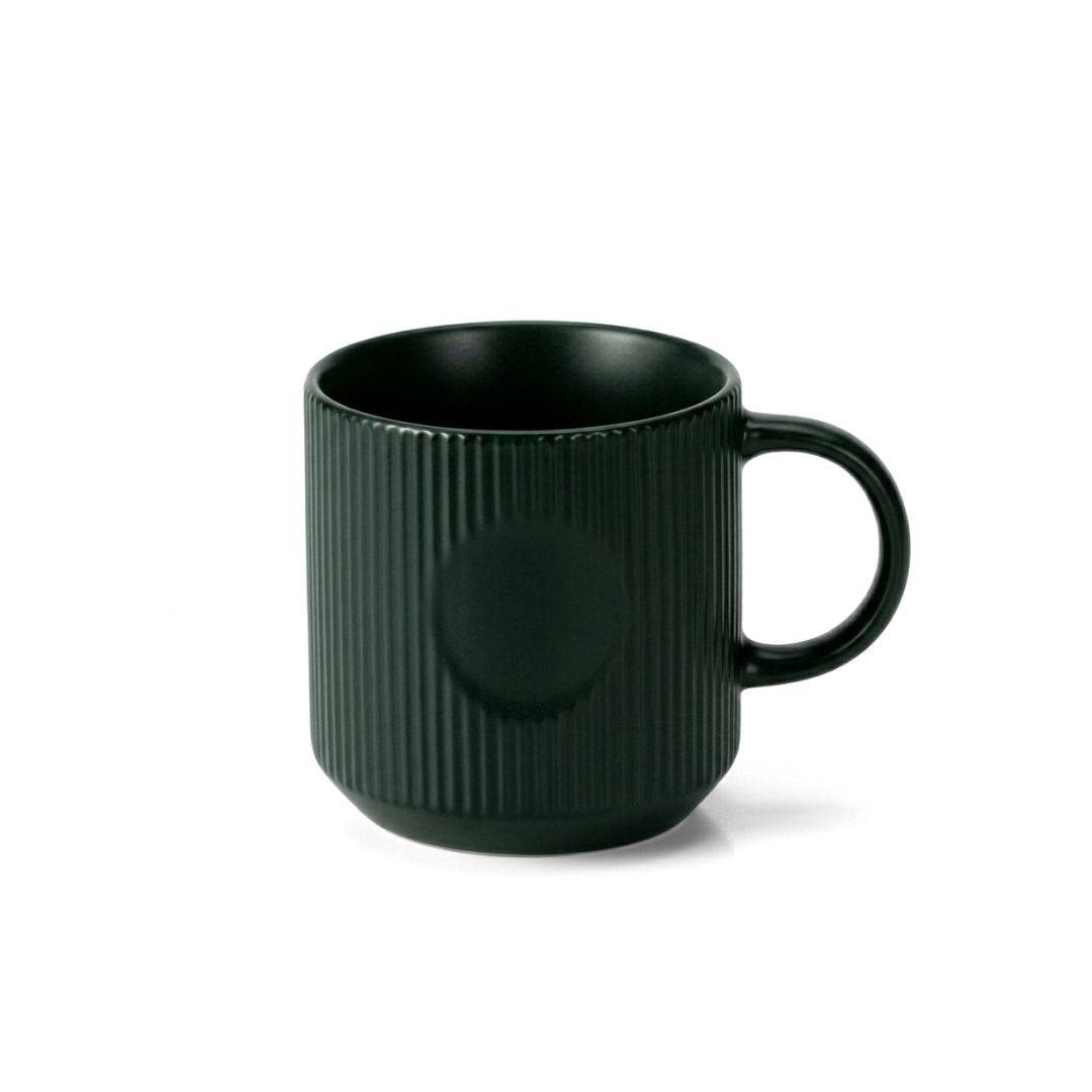 Linea Noir porcelain coffee mug with elegant vertical black and white lines, 370ml capacity