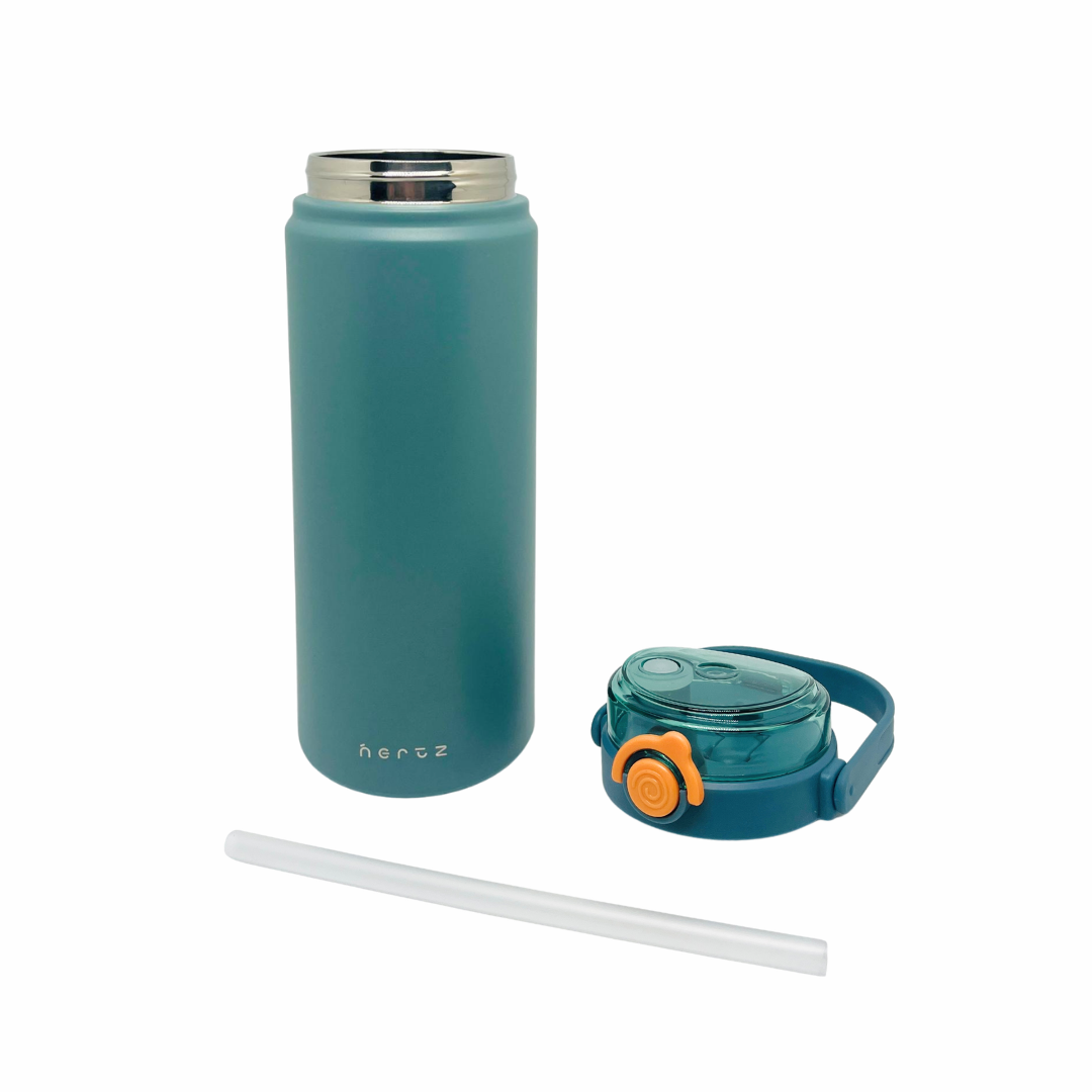 NertZ.in Grand Sippers 1200, a teal water bottle with a teal and orange lid and a clear straw