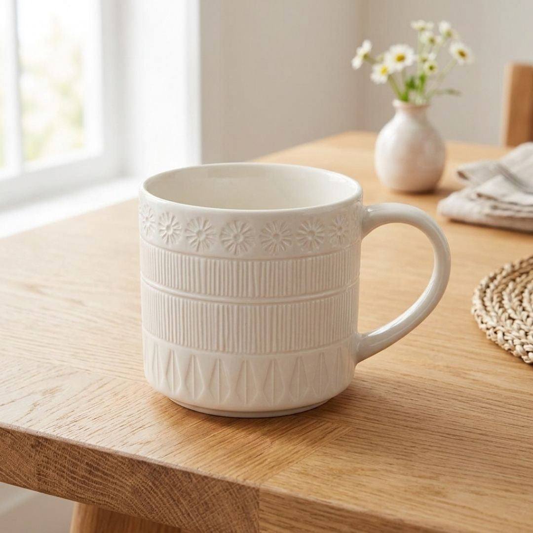 Pack of 2 white and black Craft Harmony porcelain mugs with vertical lines, 490ml capacity