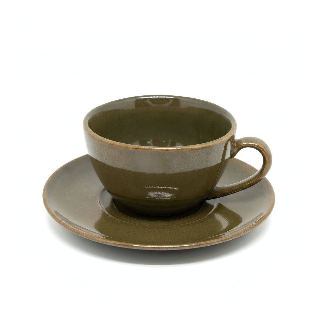 Elegant olive beige porcelain Maison coffee cup and saucer set for cozy coffee moments