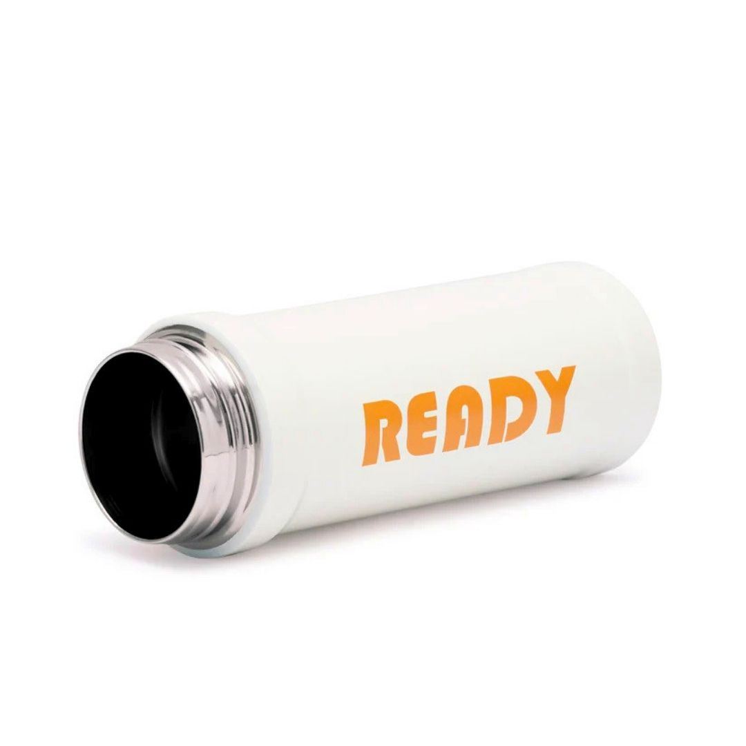 ReadyFlow bottle black and white stainless steel with flip-top lid and carry loop