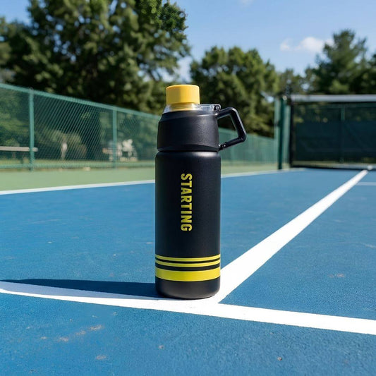 Nertz Solis insulated stainless steel bottle with double-wall vacuum insulation and ergonomic side handle for travel and sports hydration