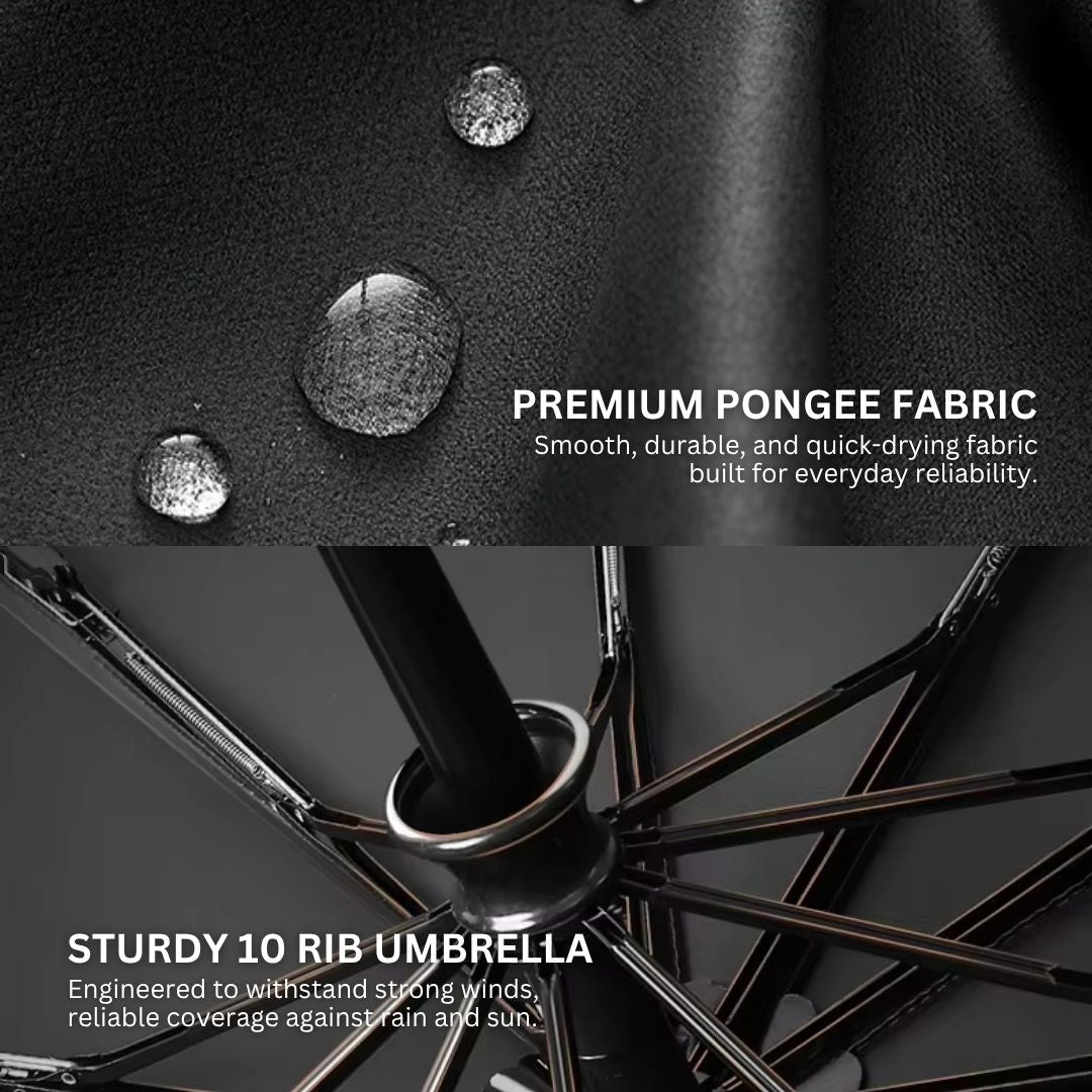 NertZ.in Royal Shield umbrella showing water beads on pongee fabric and 10-rib frame