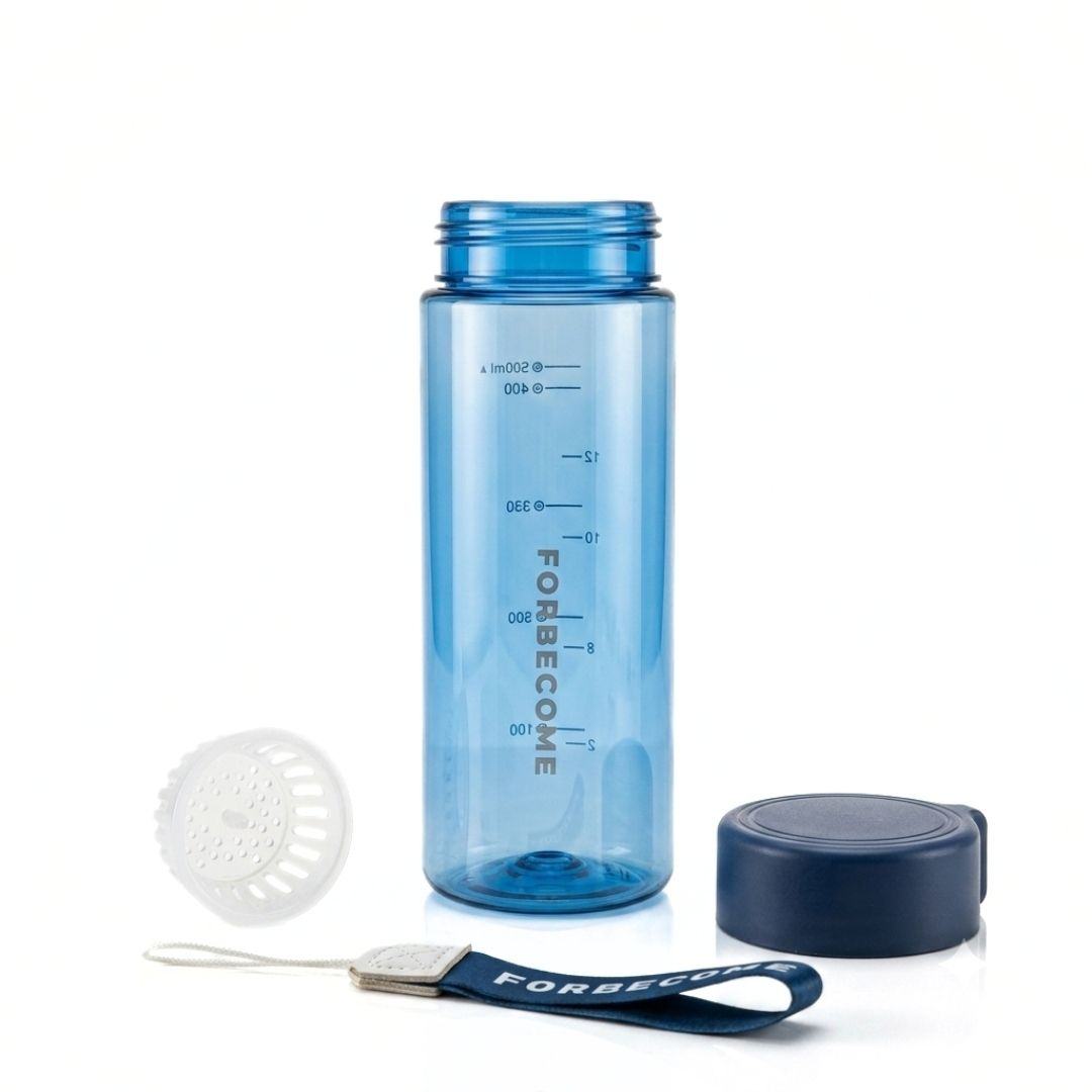 Nertz Hydrion high-capacity water bottle with screw-top lid and built-in strainer in green, blue, black, and white colors.