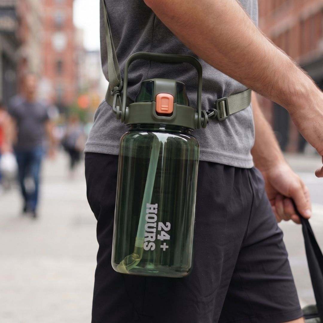 Nertz Enduro 1500ml BPA-free water bottle with flip-top lock lid and sling strap for easy, spill-proof hydration