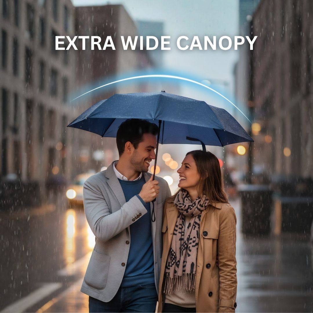 NertZ.in Dripshield umbrella with an extra wide canopy protecting a couple from rain