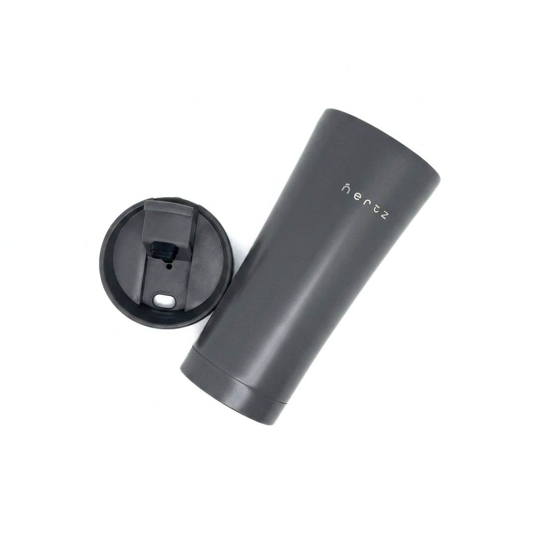 Nertz On the Go 600ml black stainless steel insulated tumbler with leak-proof lid for hot and cold drinks