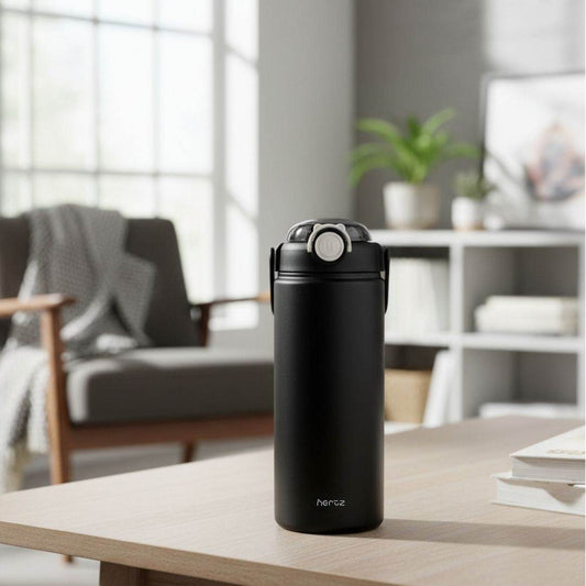 Nertz Grand Sippers 1200 Curve stainless steel insulated water bottle with ergonomic curved design and dual lids.