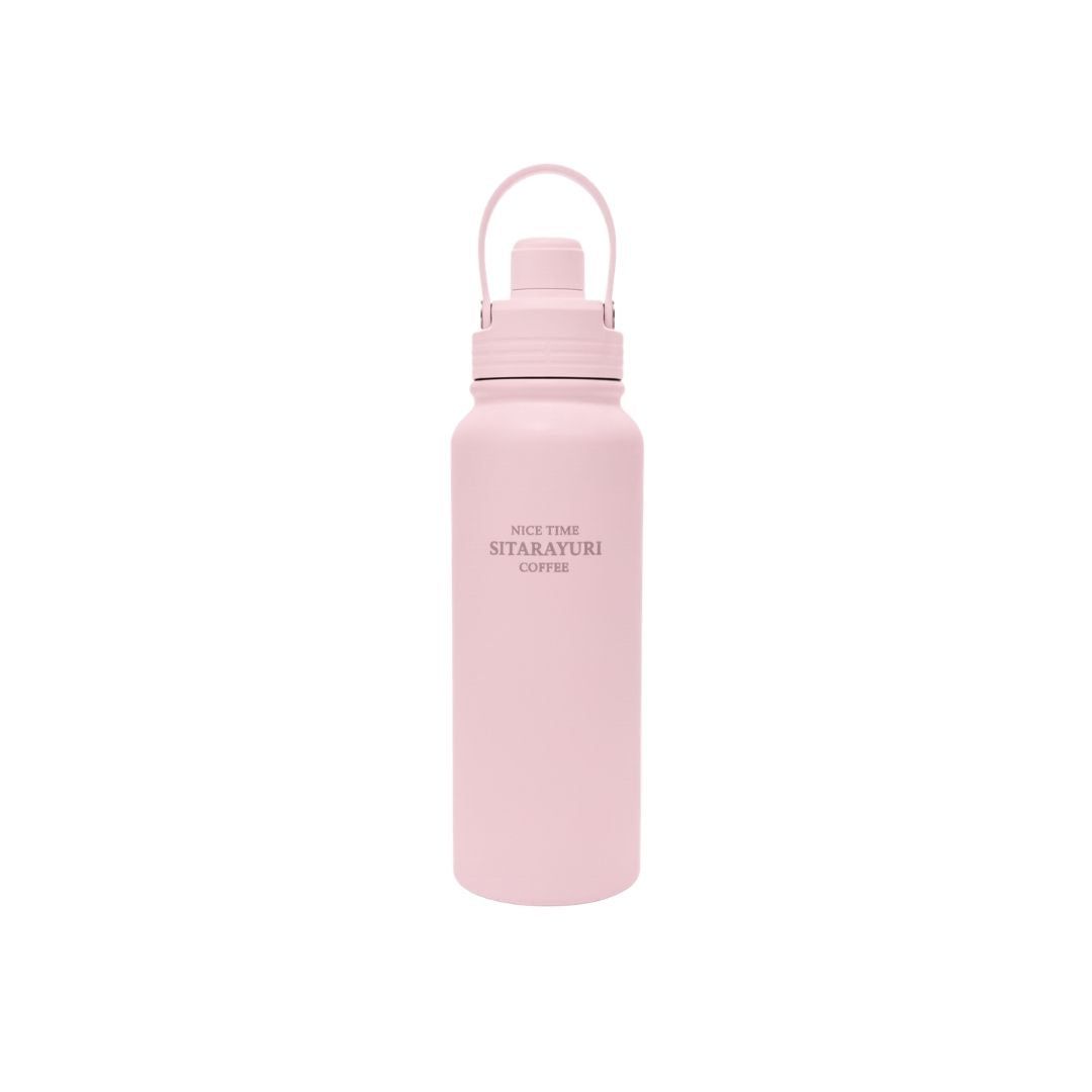 AeroSip stainless steel insulated water bottle with magnetic twist lid and removable straw in pink color