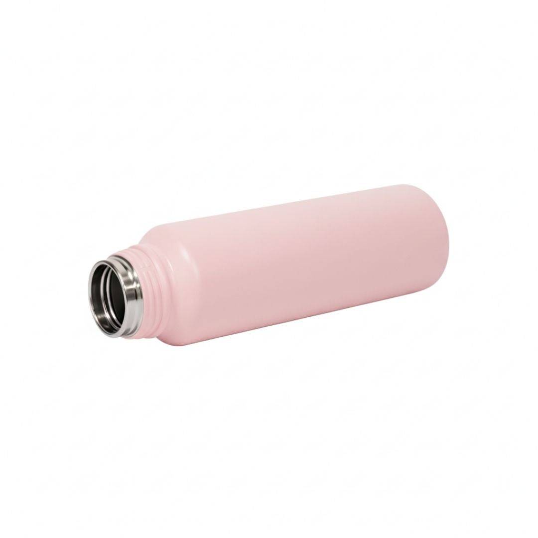 AeroSip stainless steel insulated water bottle with twist-open magnetic lid and removable straw in pink.