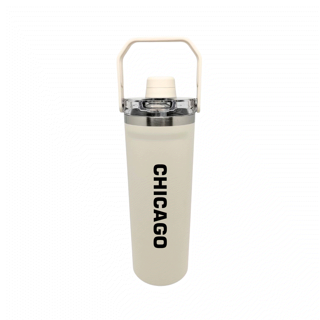 NertZ.in Travel with Nertz Edition tumbler in beige with CHICAGO printed vertically