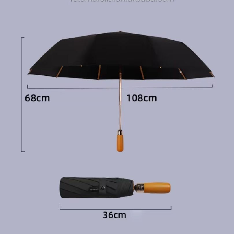 OakShade umbrella by NertZ.in, open and closed, with dimensions 68cm, 108cm, and 36cm