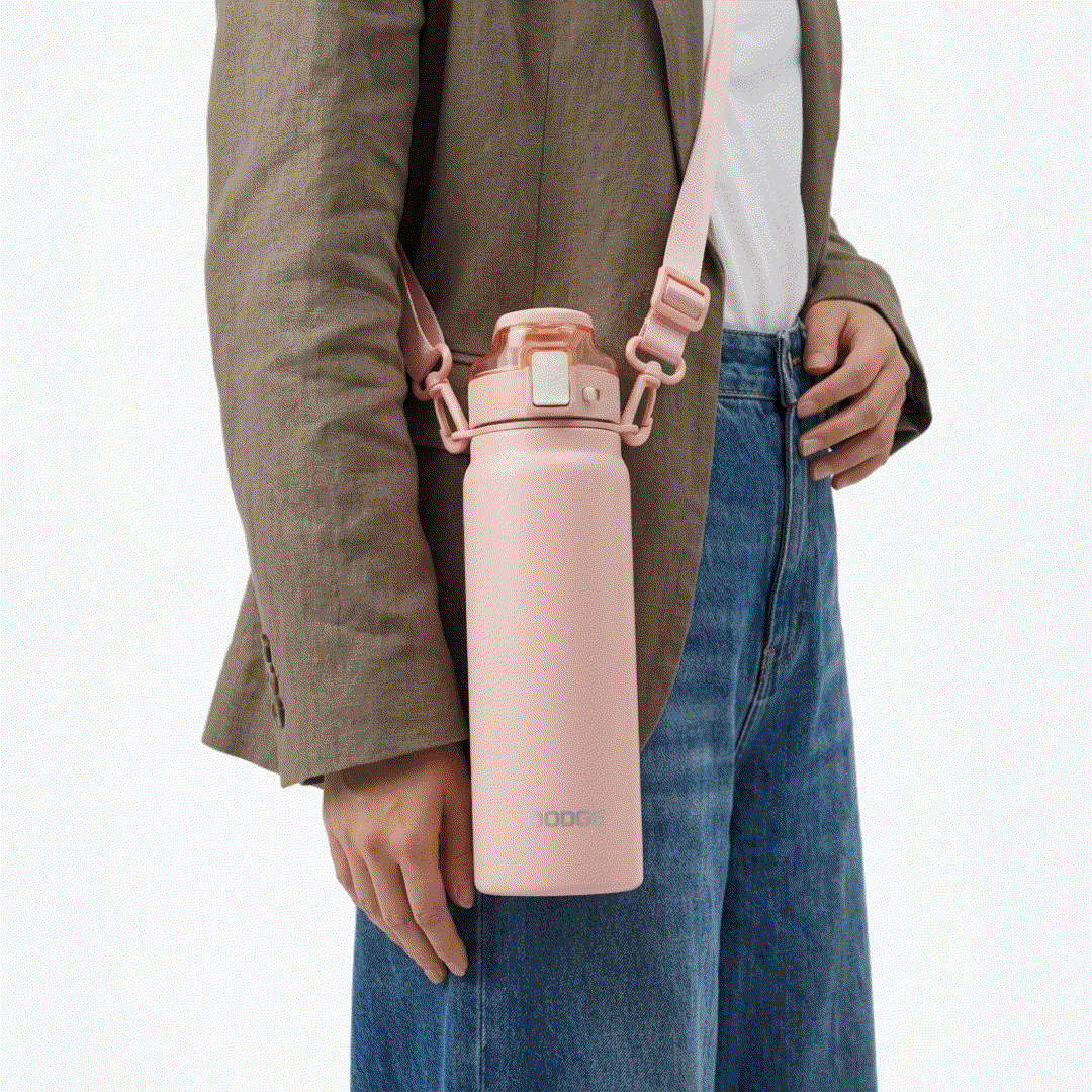 Dodge Blaze 800 stainless steel insulated water bottle with push-button flip lid and detachable sling strap