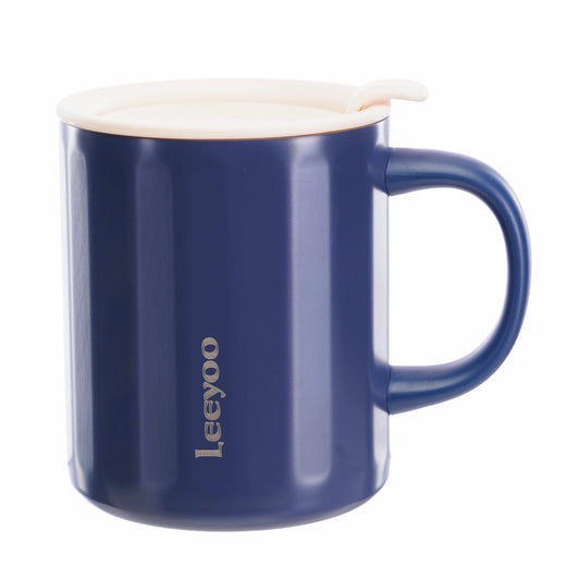 CaffèViva Combo pack of 2 insulated stainless steel travel mugs with sliding sip lid and ergonomic handle.