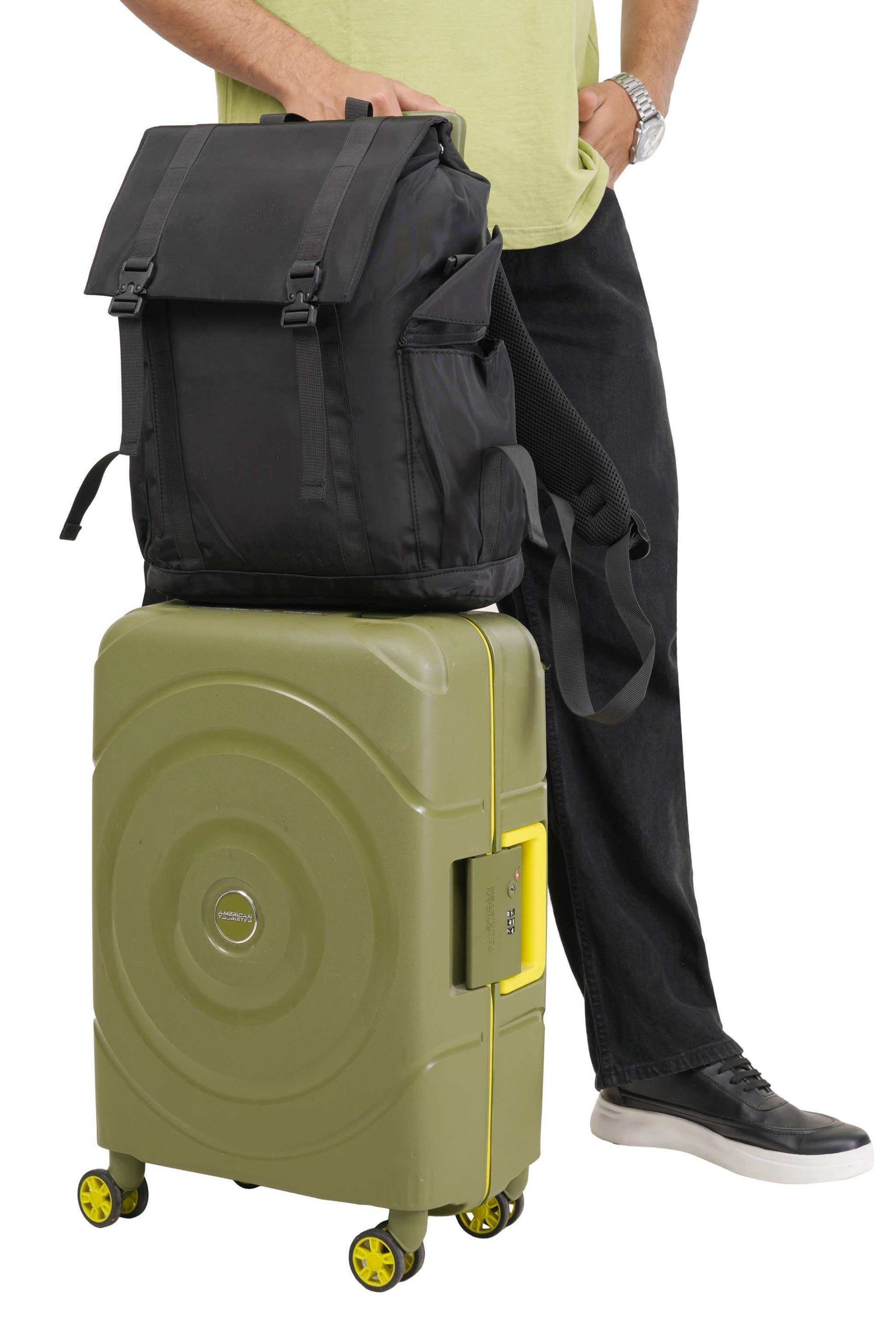 Black and grey LW Backpack with water-resistant Oxford fabric and multiple compartments for laptop and accessories