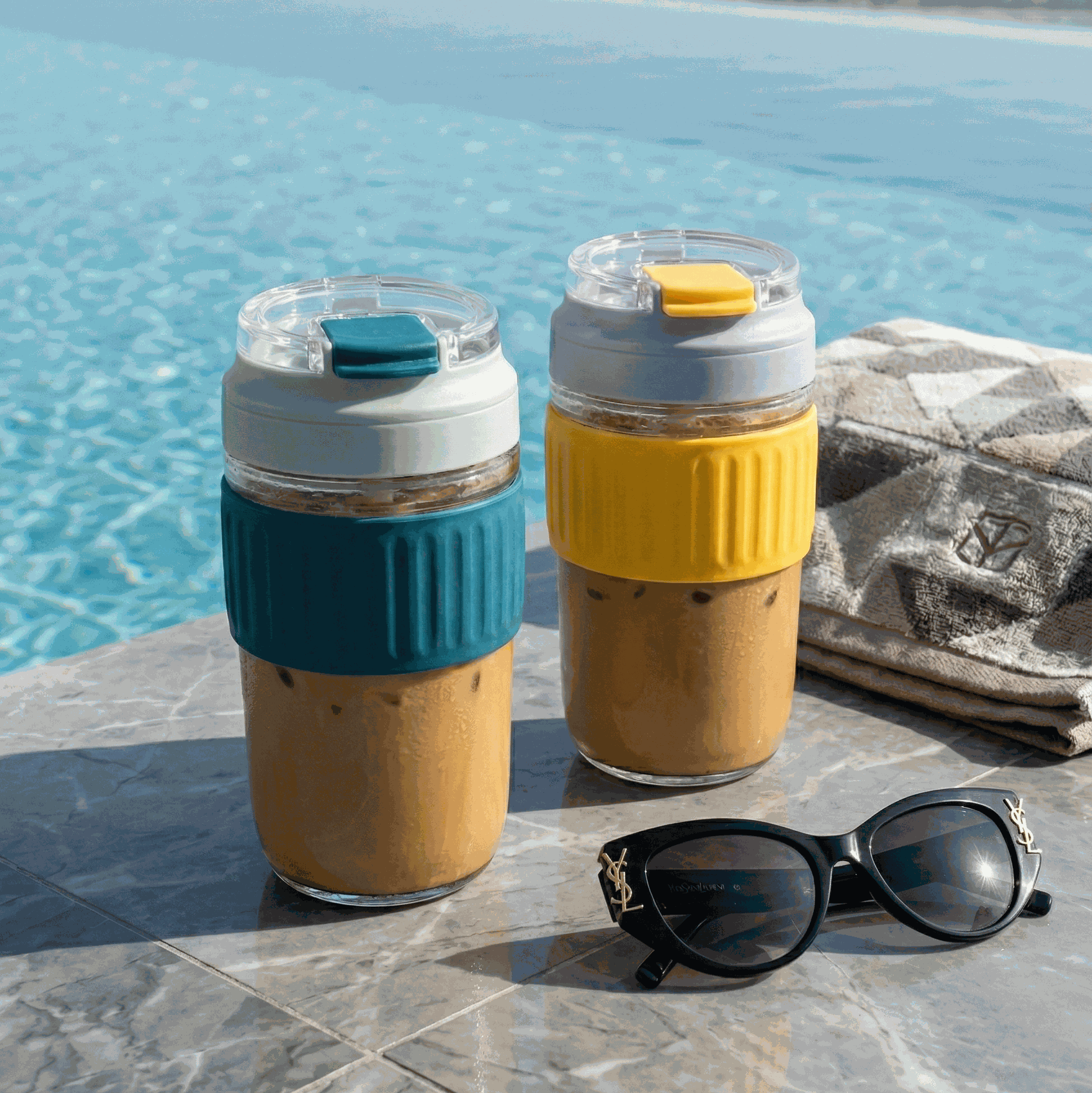 Nertz Crystal Grip Mug with silicone grip and dual lids for hot and cold drinks