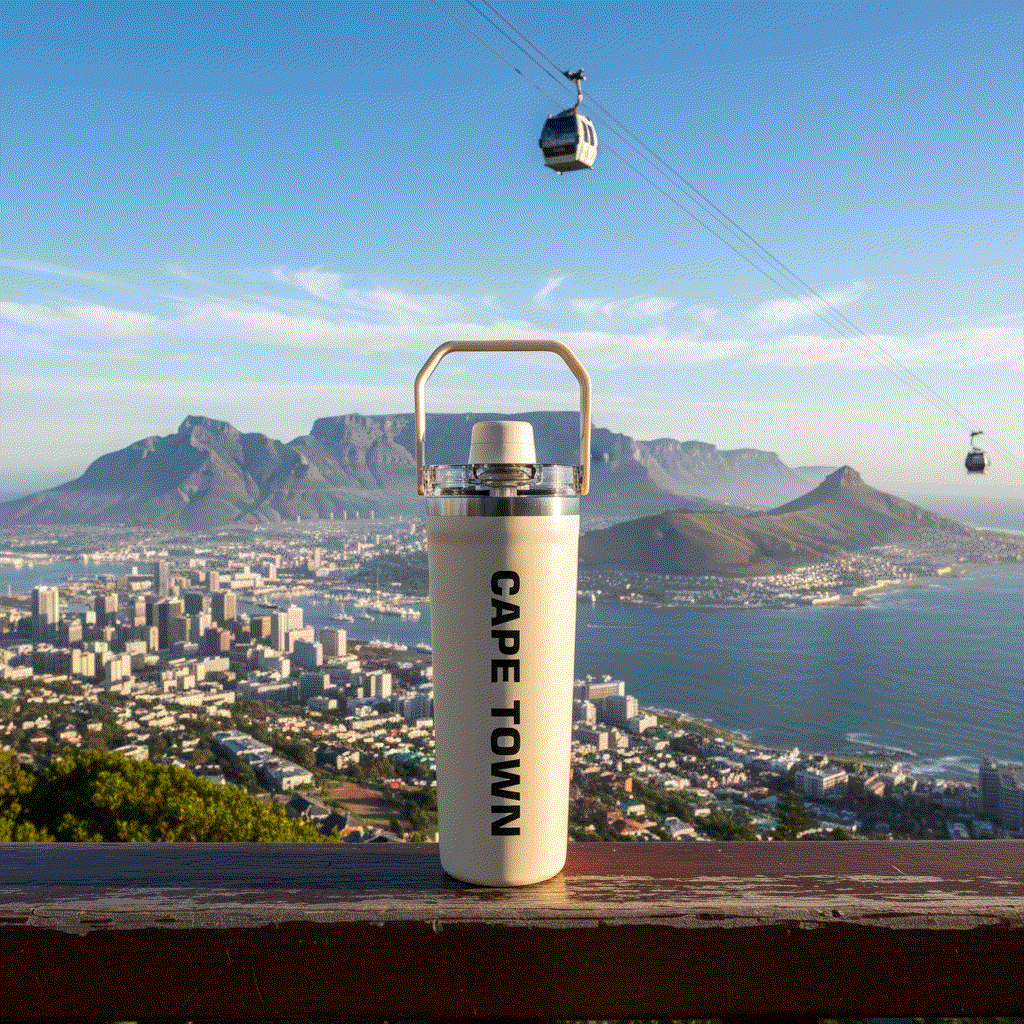 NertZ.in Travel with Nertz Edition bottle with Cape Town text, overlooking the city and Table Mountain