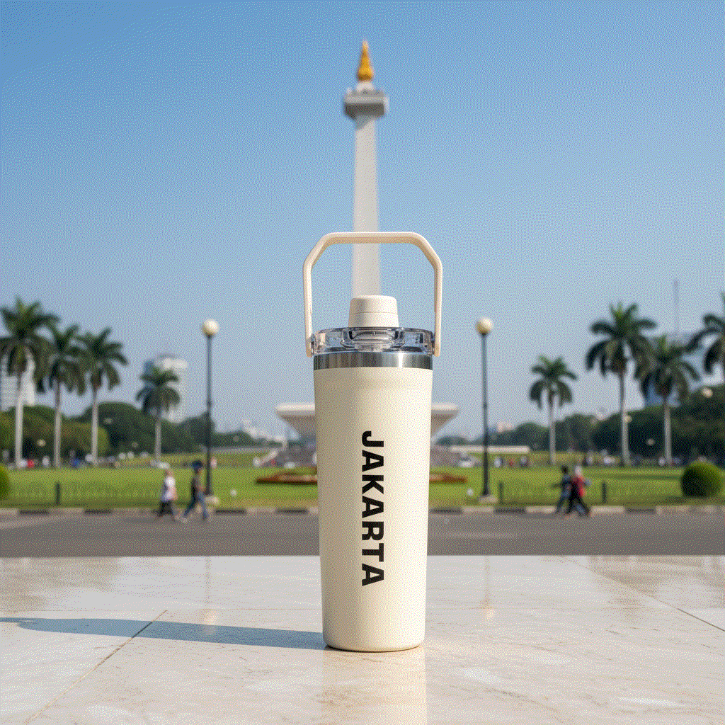 NertZ.in Travel with Nertz Edition bottle with Jakarta text, Monas monument in background