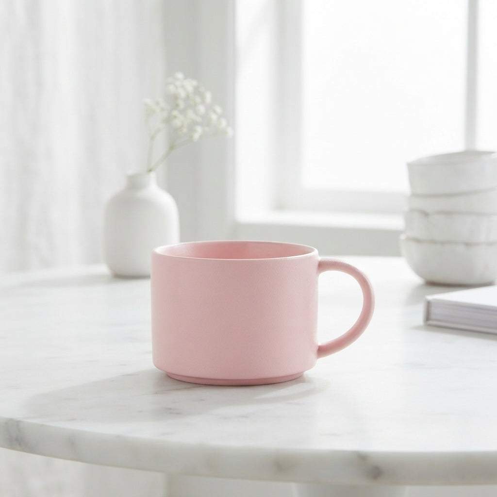 Two ceramic Mega Coffee Mugs in beige and pink, 650ml capacity, wide mouth, and large handle combo pack