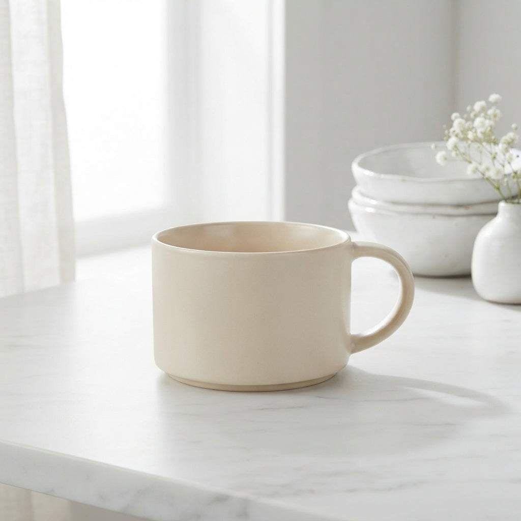 Two ceramic Mega Coffee Mugs in beige and pink, 650 ml capacity each, pack of 2