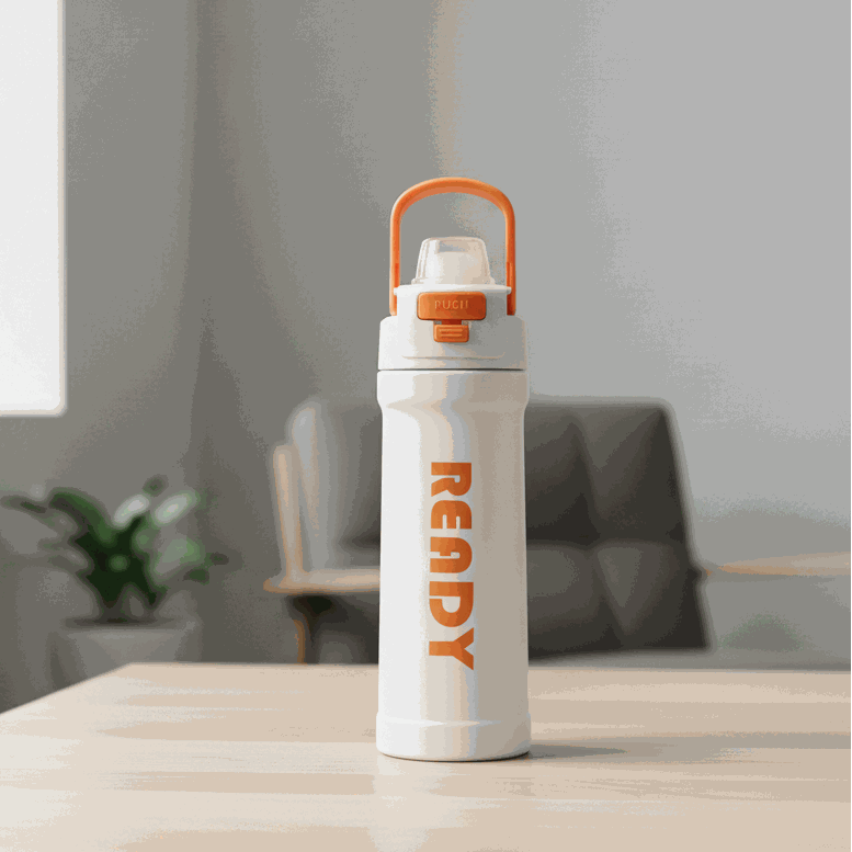 ReadyFlow bottle black and white stainless steel with flip-top lid and carry loop for gym and travel hydration