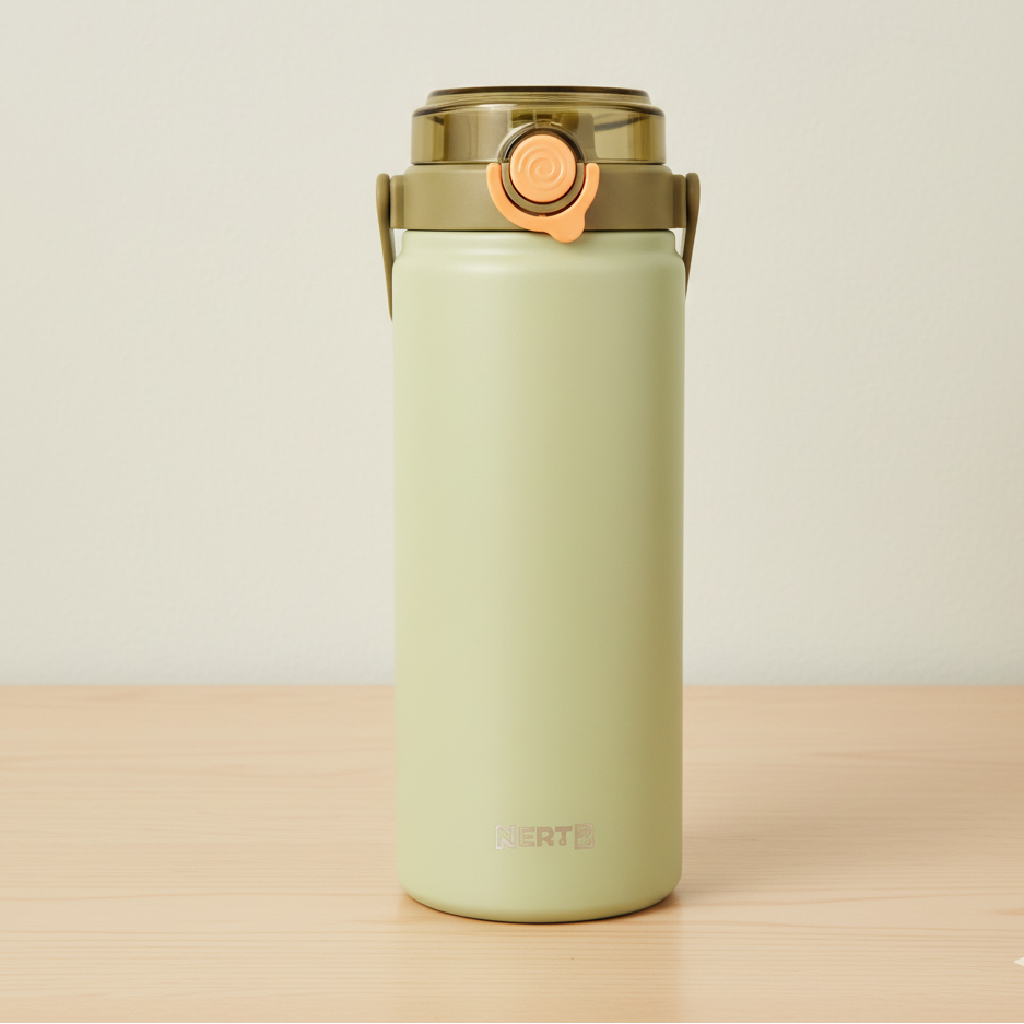 NertZ.in Grand Sippers 1200, a light green water bottle with a dark green and orange lid
