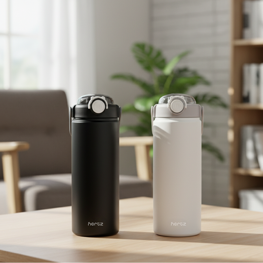 Nertz Grand Sippers 1200 Curve black stainless steel insulated water bottle with ergonomic design and dual lids