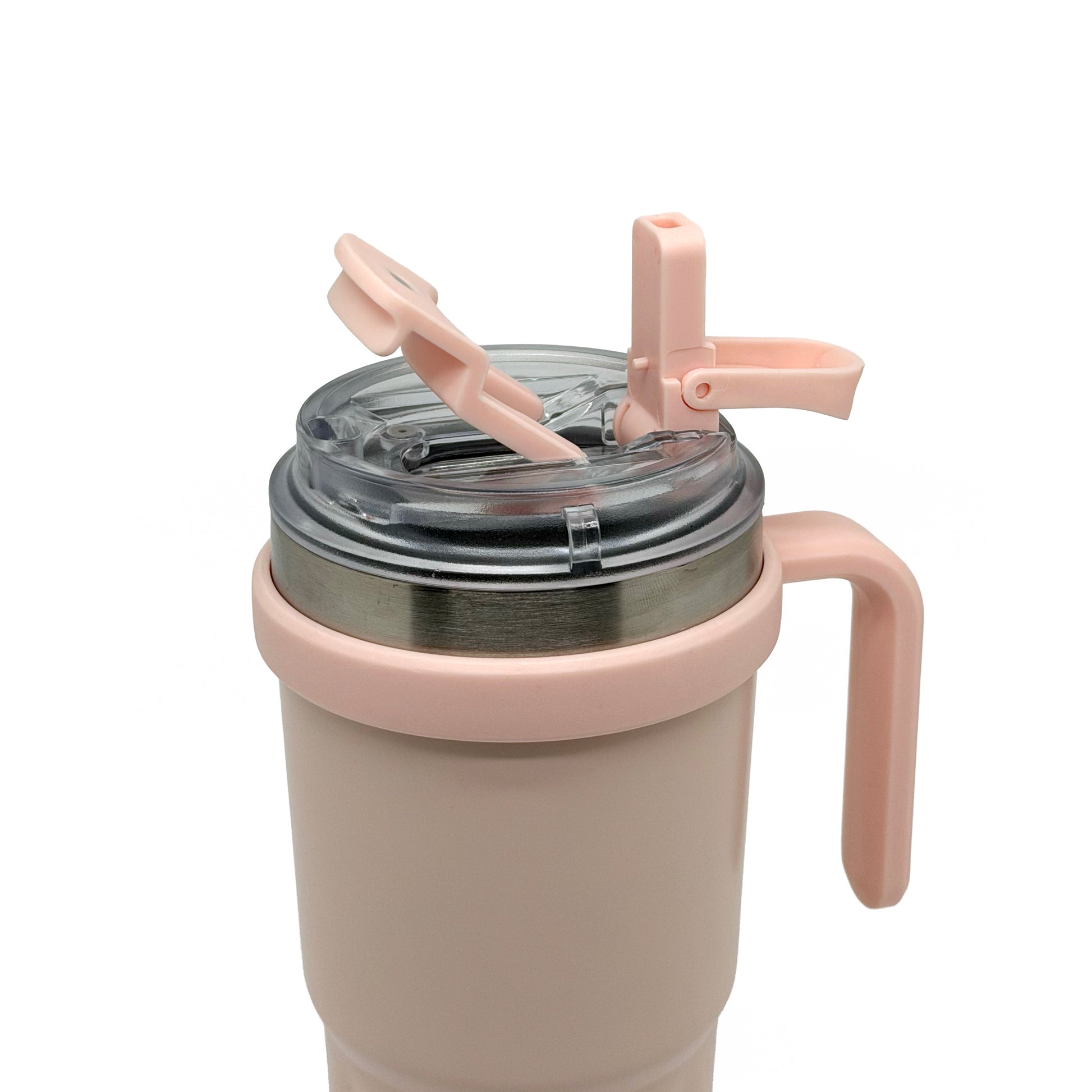 NertZ.in Nertz Groove tumbler in light pink with a clear lid and straw opening