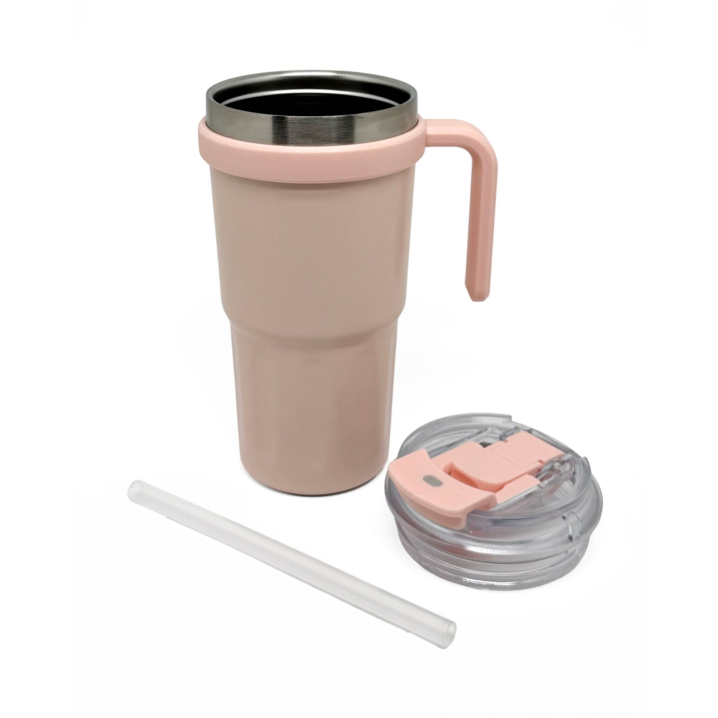 NertZ.in Nertz Groove tumbler in pink with a handle, clear lid, and straw