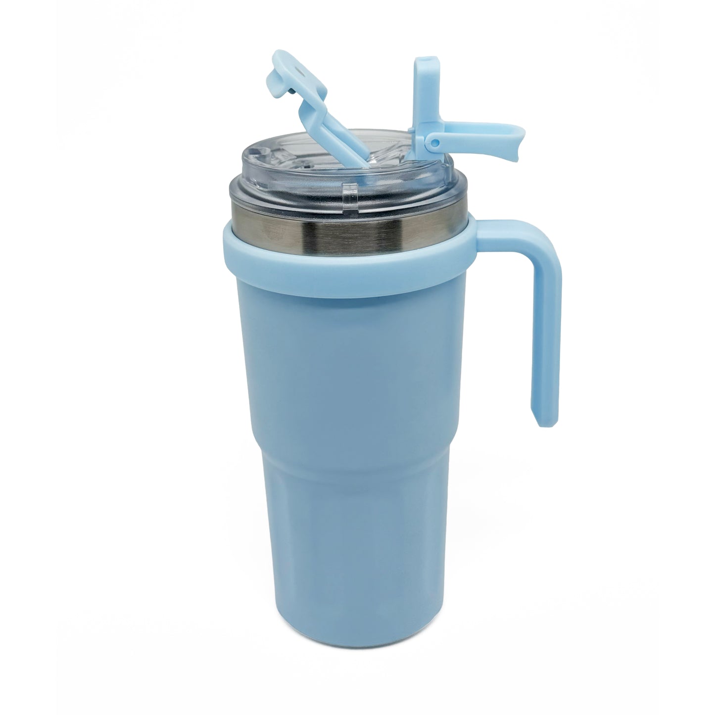 NertZ.in Nertz Groove light blue tumbler with handle and clear lid with straw opening