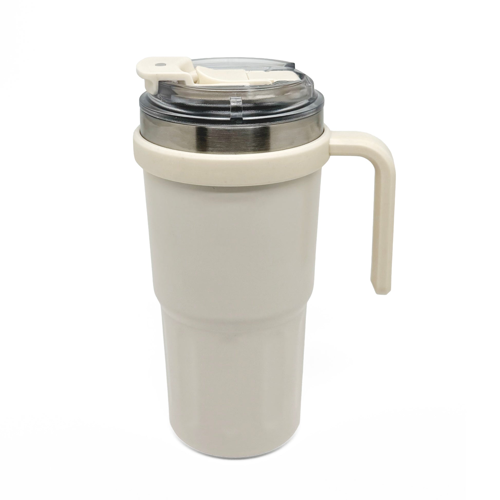 NertZ.in Nertz Groove tumbler in off-white with a clear lid and a matching handle
