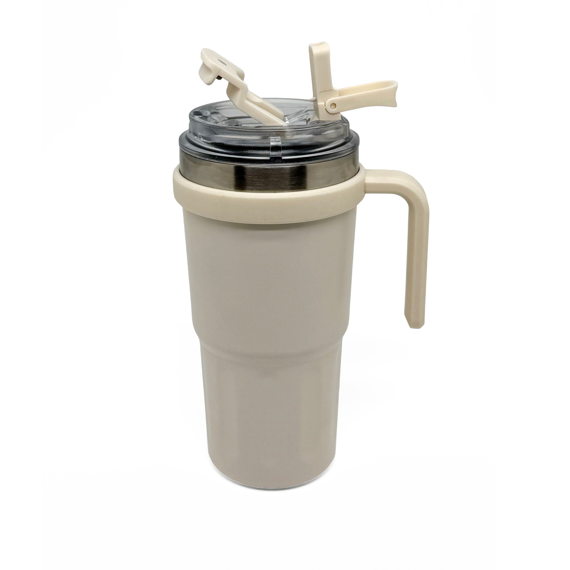 NertZ.in Nertz Groove tumbler in beige with a clear lid and handle
