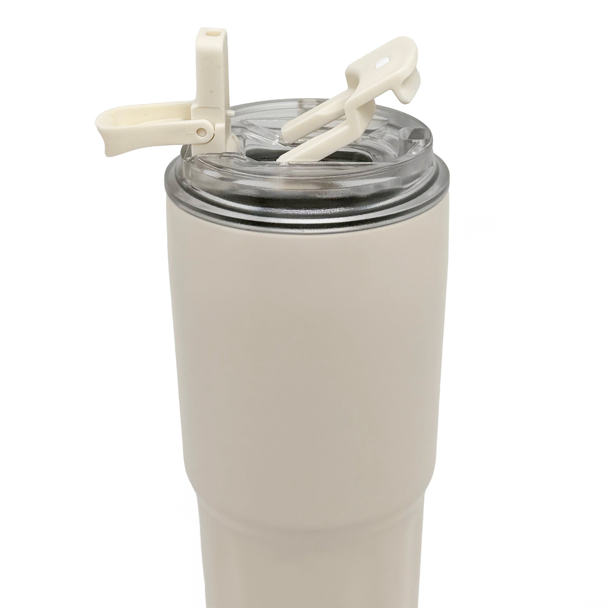NertZ.in Nertz Drift tumbler in light beige with a clear lid and a cream-colored straw