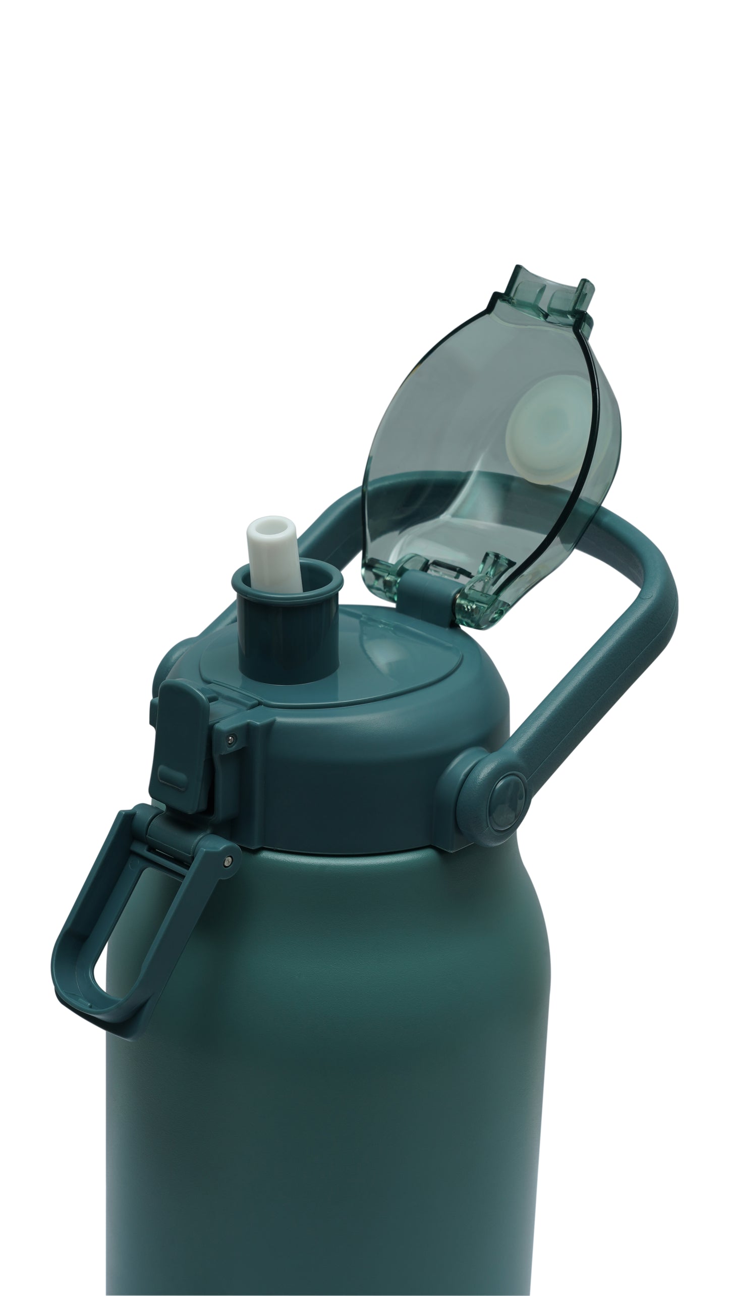 NertZ.in Dodge Fitness Charger 1300 water bottle in teal with an open lid and straw